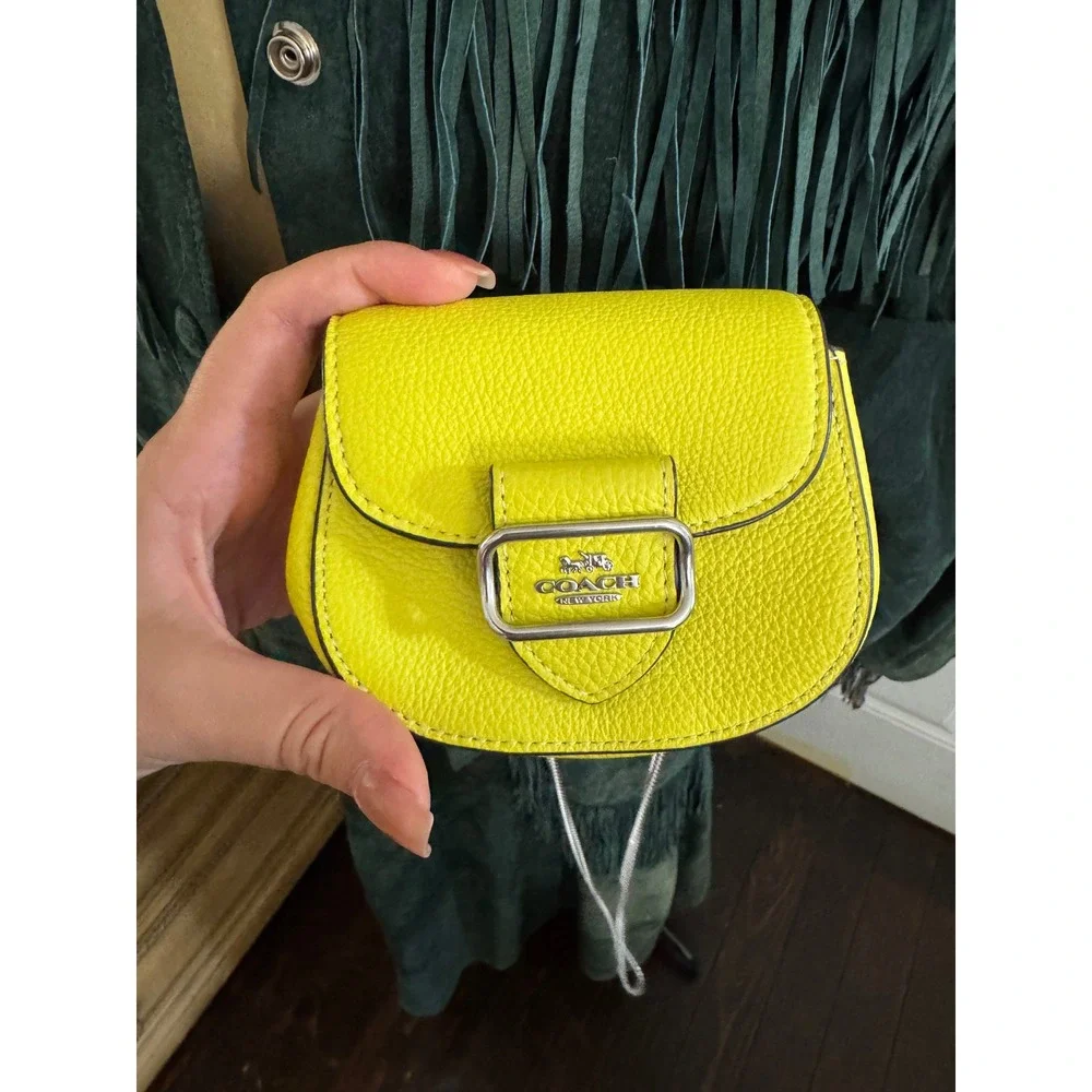 Coach micro bag Morgan Card Case on a Chain Lime Green Leather Mini Crossbody